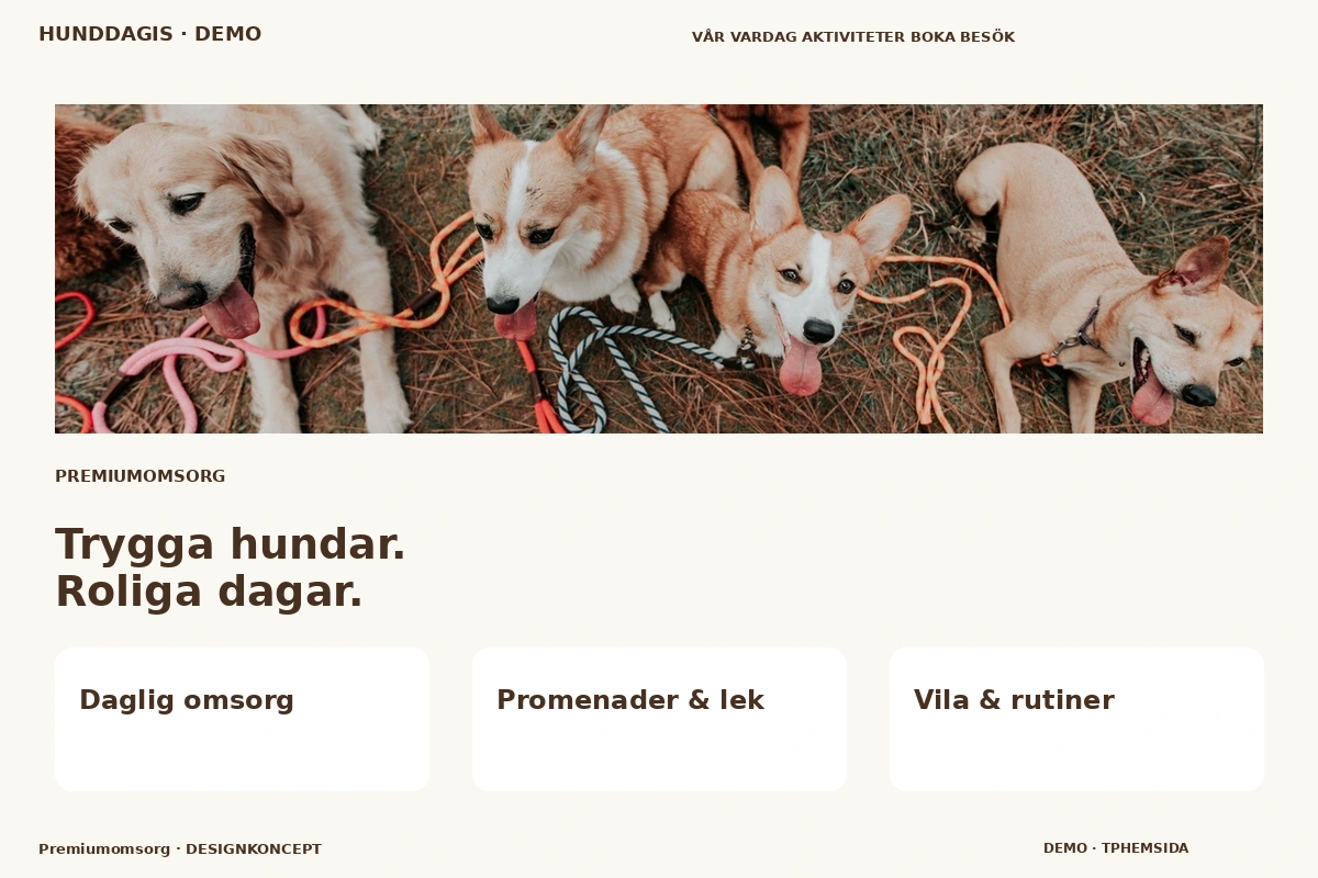 Premiumomsorg – relaterat designförslag för hunddagis
