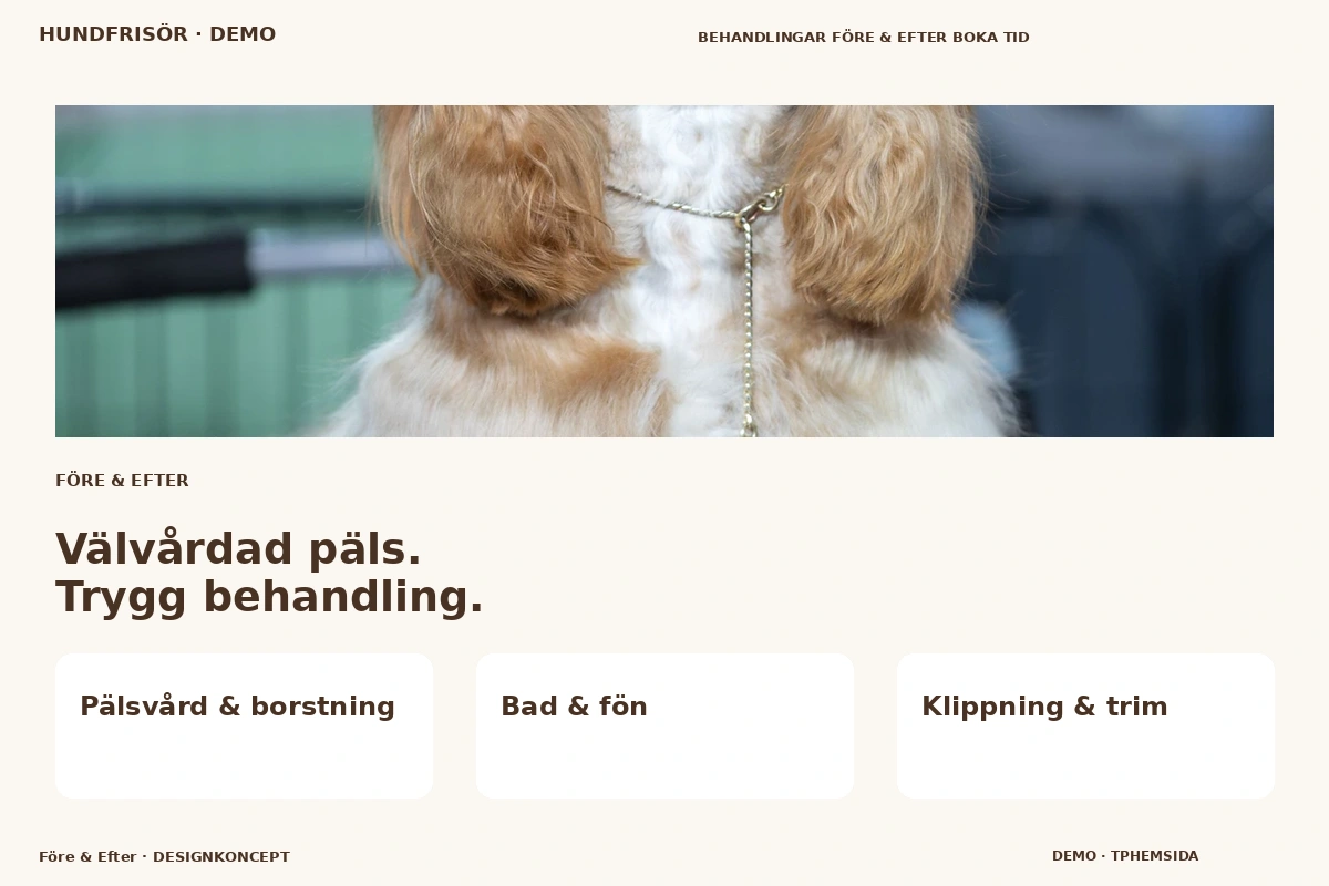 Före & Efter – relaterat designförslag för hundfrisör