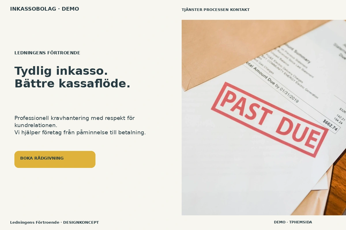 Ledningens Förtroende – relaterat designförslag för inkassobolag