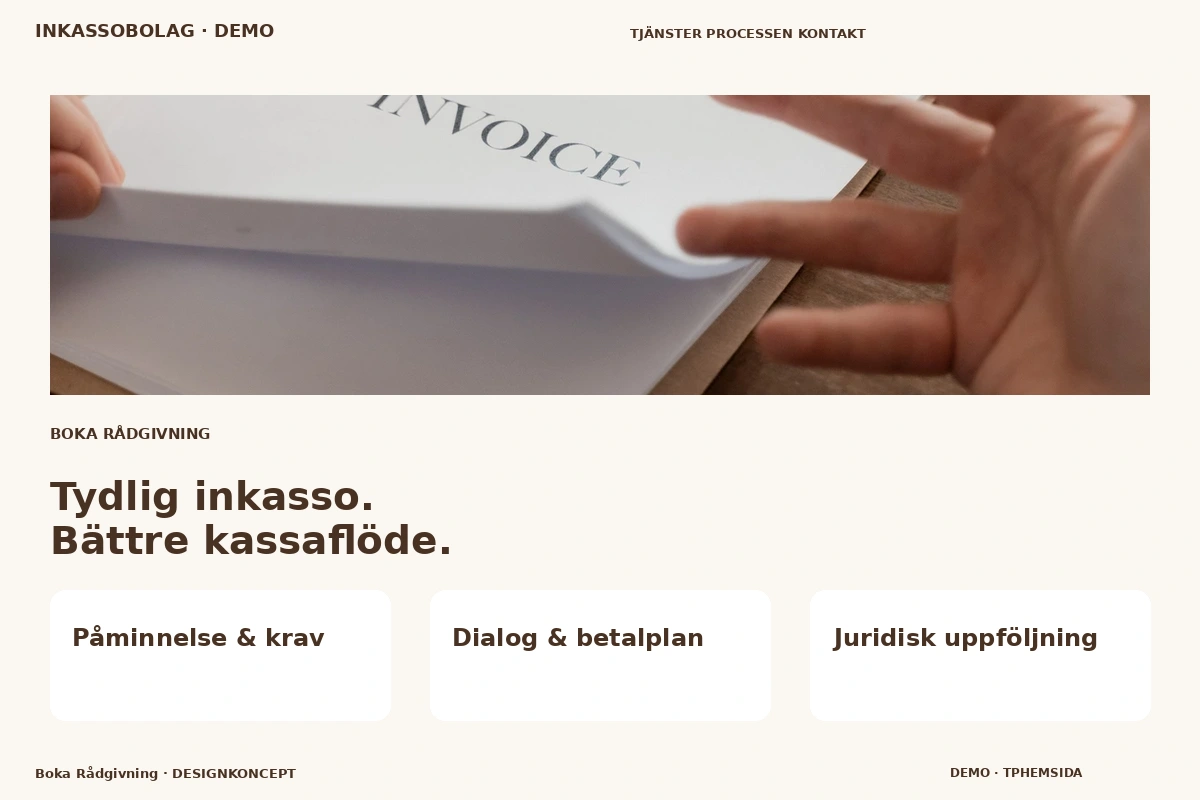 Boka Rådgivning – designförslag för inkassobolag