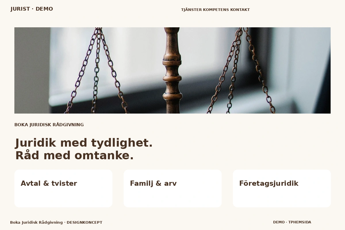 Boka Juridisk Rådgivning – designförslag för jurist
