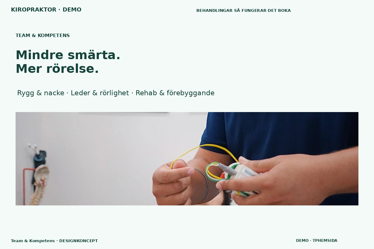 Team & Kompetens – designförslag för kiropraktor