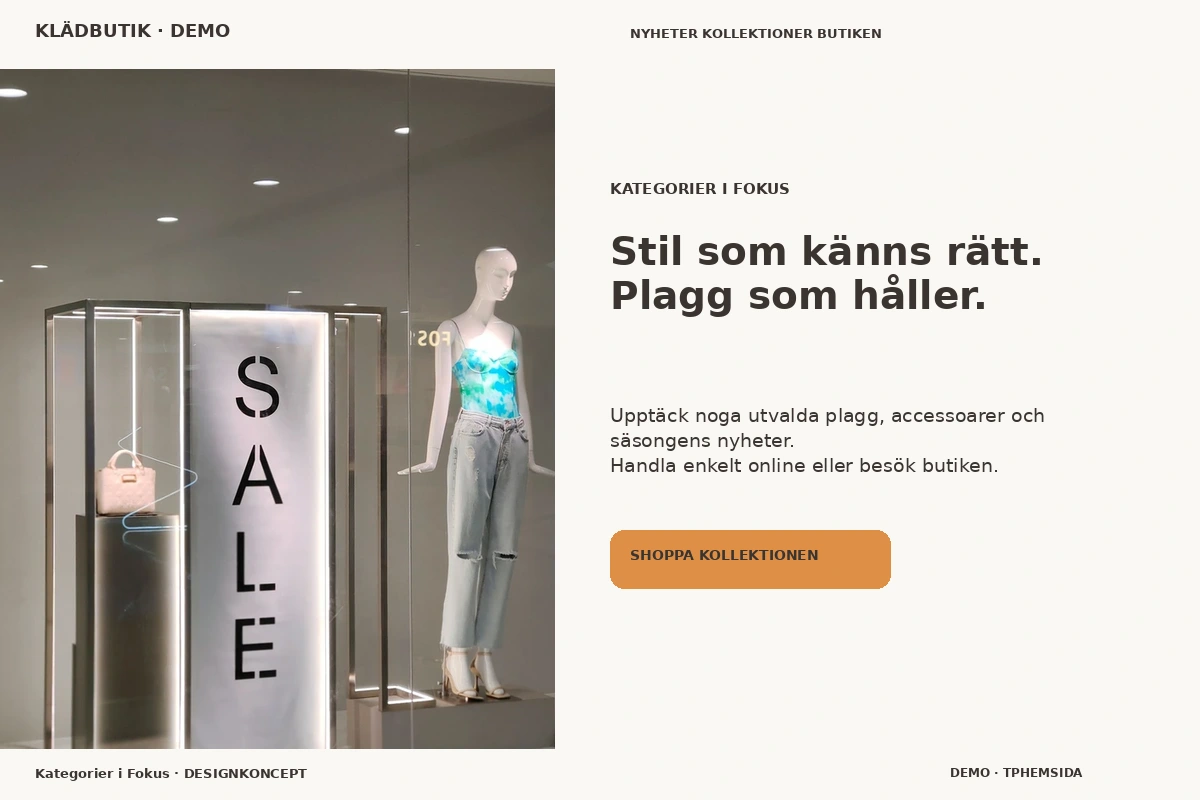 Kategorier i Fokus – designförslag för klädbutik