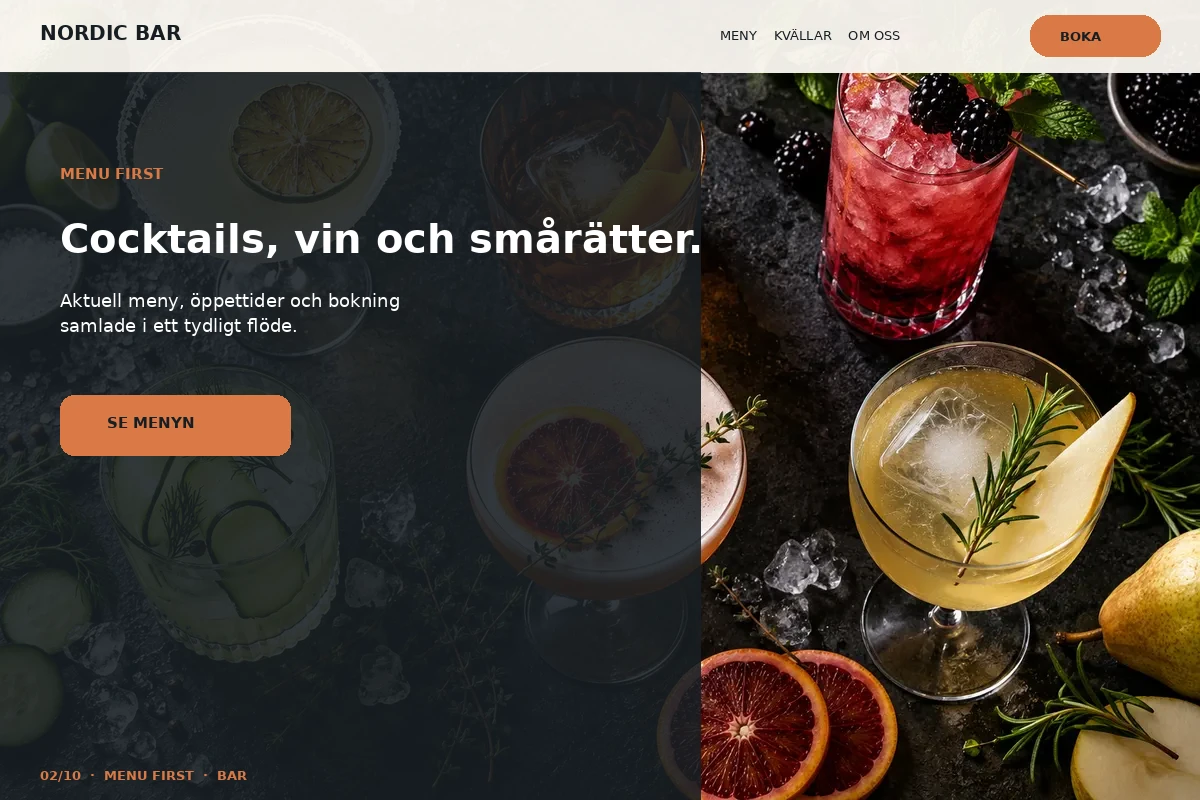 Menu First – designförslag för bar