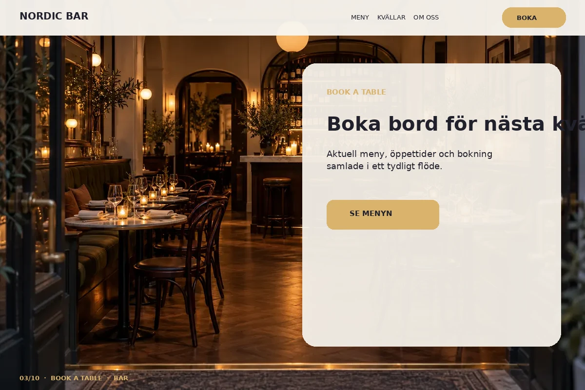 Book a Table – relaterat designförslag för bar