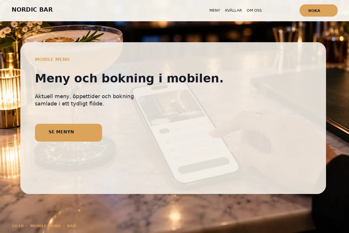 Mobile Menu – designförslag för bar