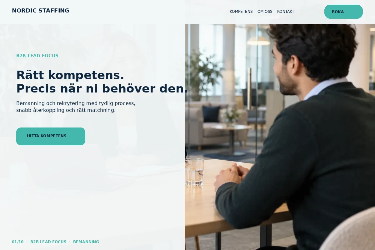 B2B Lead Focus – relaterat designförslag för bemanningsföretag