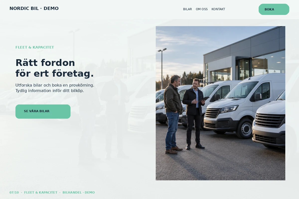 Fleet & Kapacitet – relaterat designförslag för bilhandlare