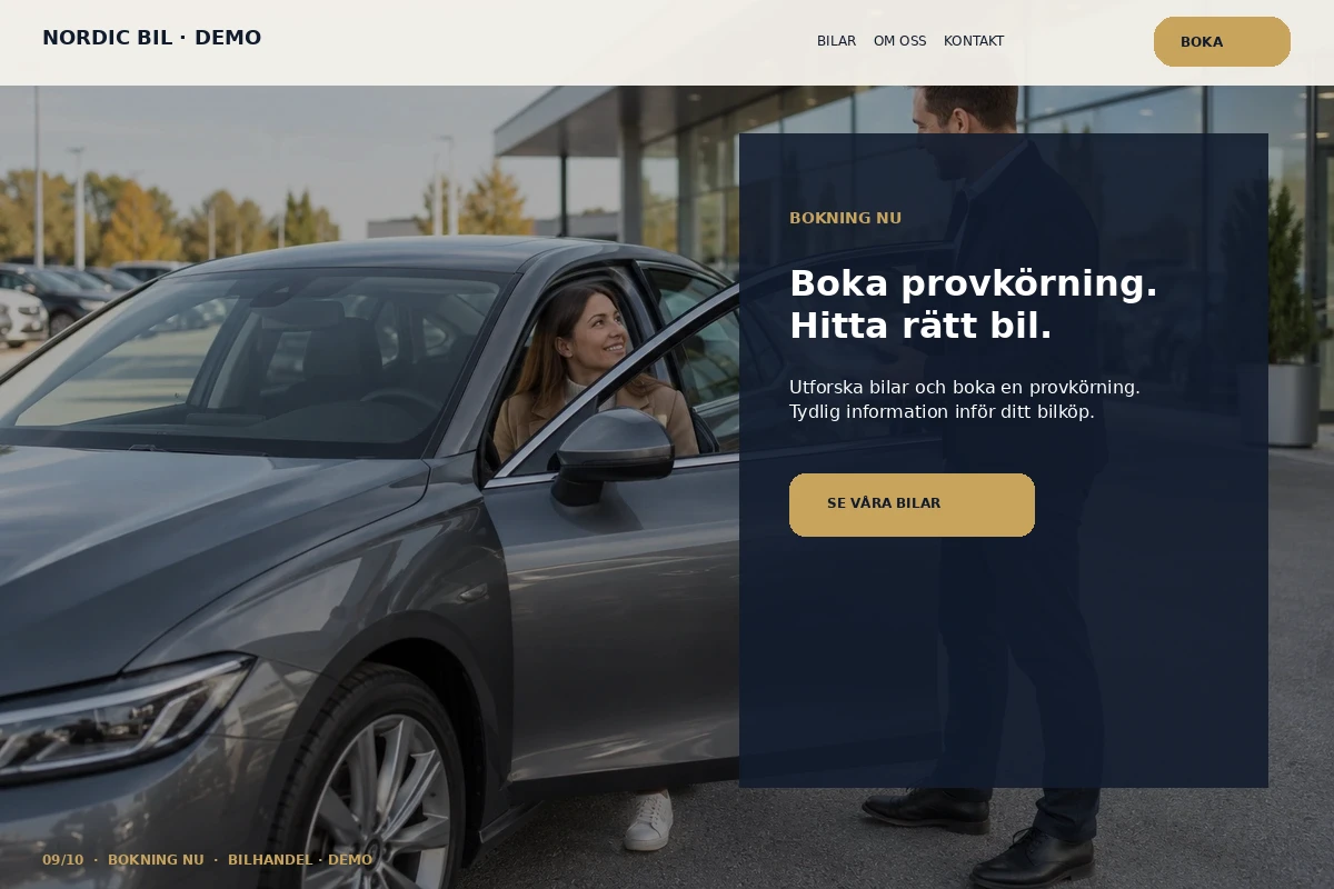 Bokning Nu – designförslag för bilhandlare