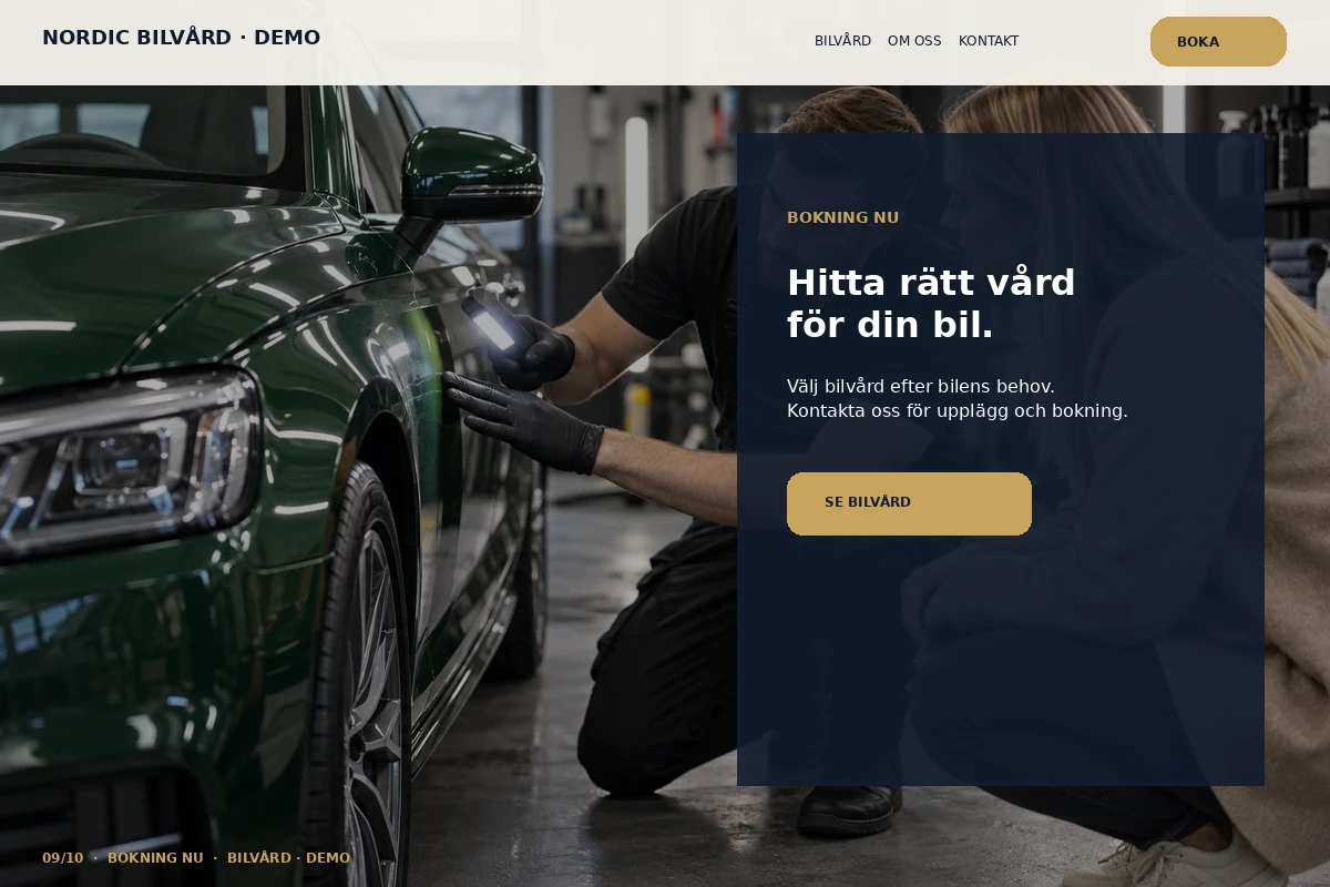 Bokning Nu – designförslag för bilvård