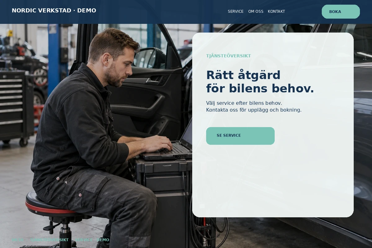 Tjänsteöversikt – relaterat designförslag för bilverkstad