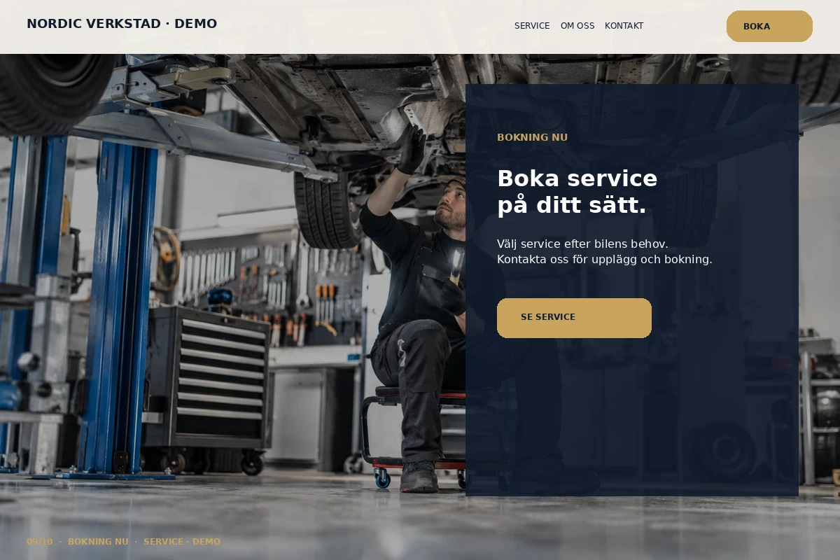 Bokning Nu – relaterat designförslag för bilverkstad