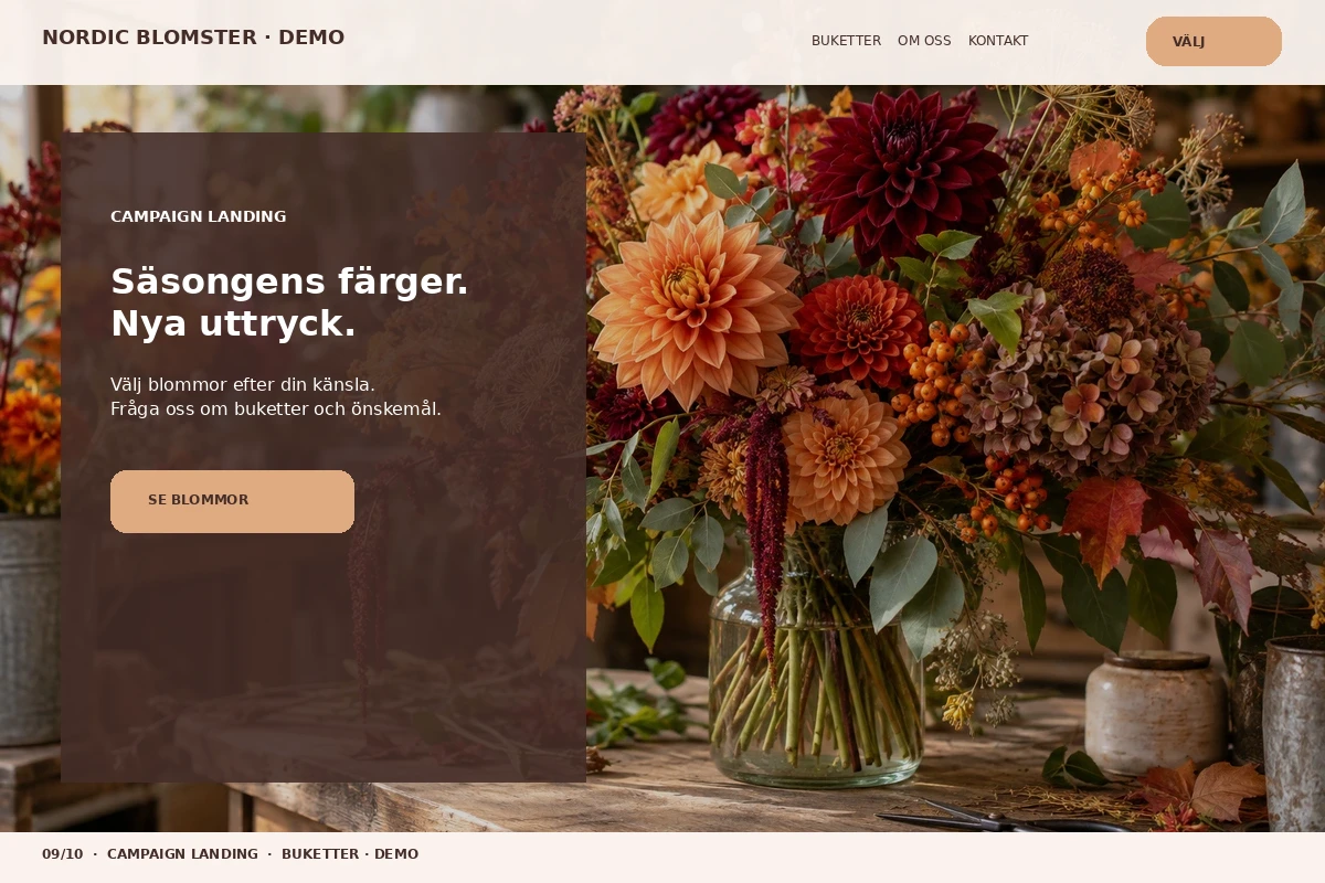 Campaign Landing – relaterat designförslag för blomsterbutik