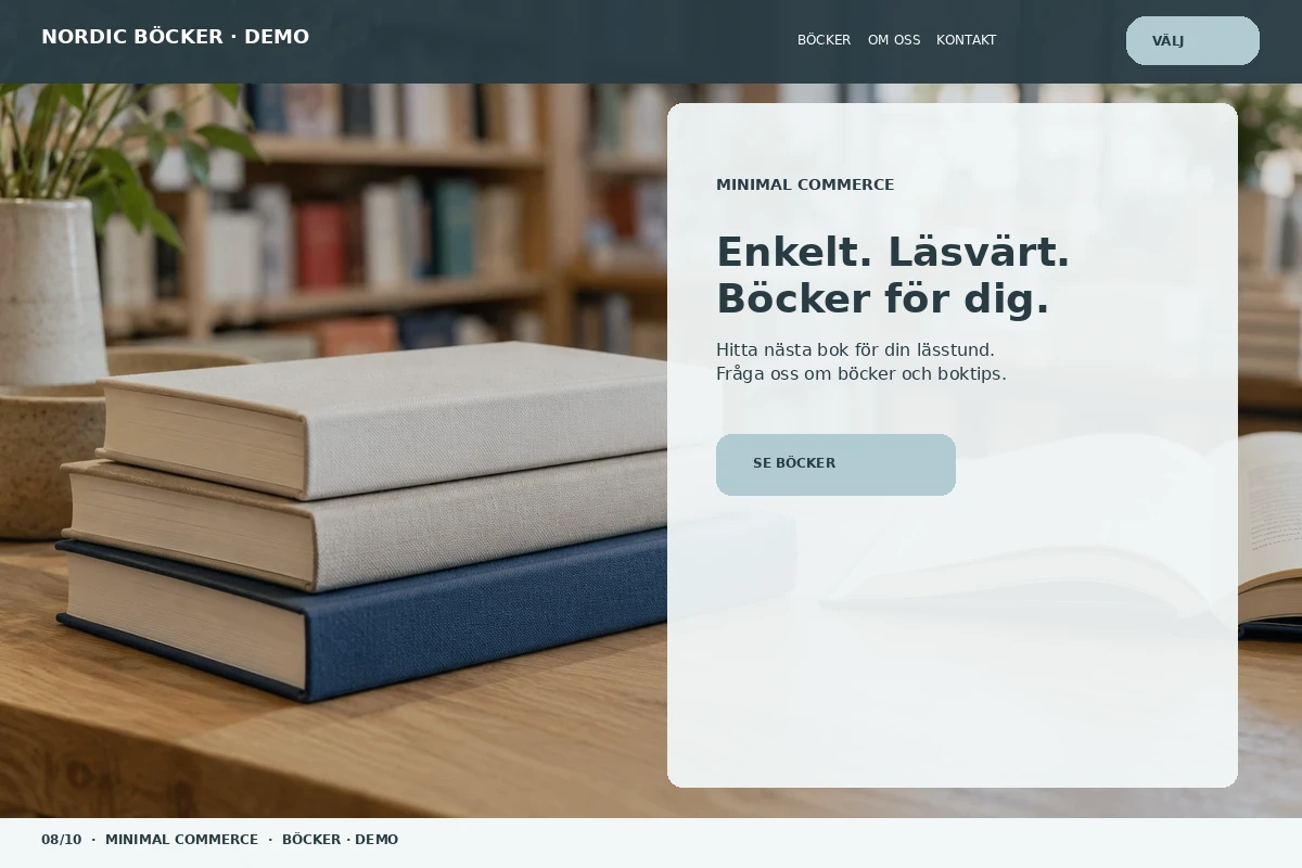 Minimal Commerce – relaterat designförslag för bokhandel