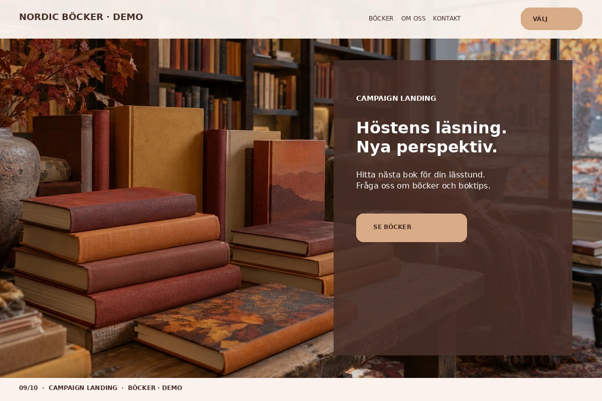 Campaign Landing – relaterat designförslag för bokhandel