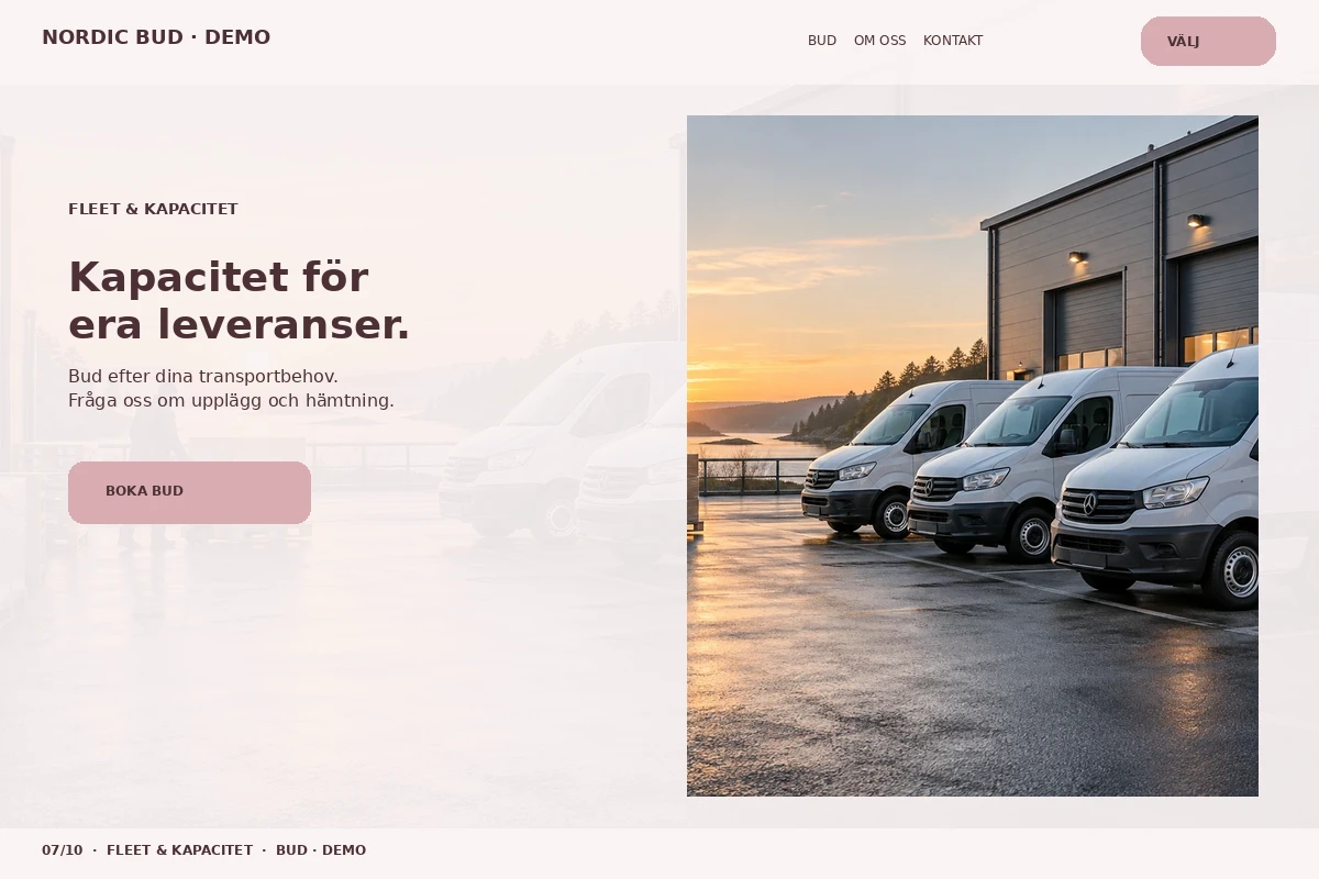 Fleet & Kapacitet – relaterat designförslag för budfirma