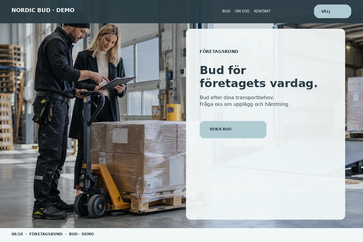 Företagskund – relaterat designförslag för budfirma