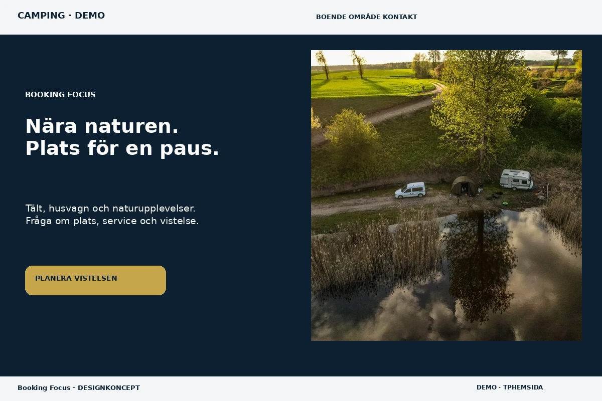Booking Focus – relaterat designförslag för camping