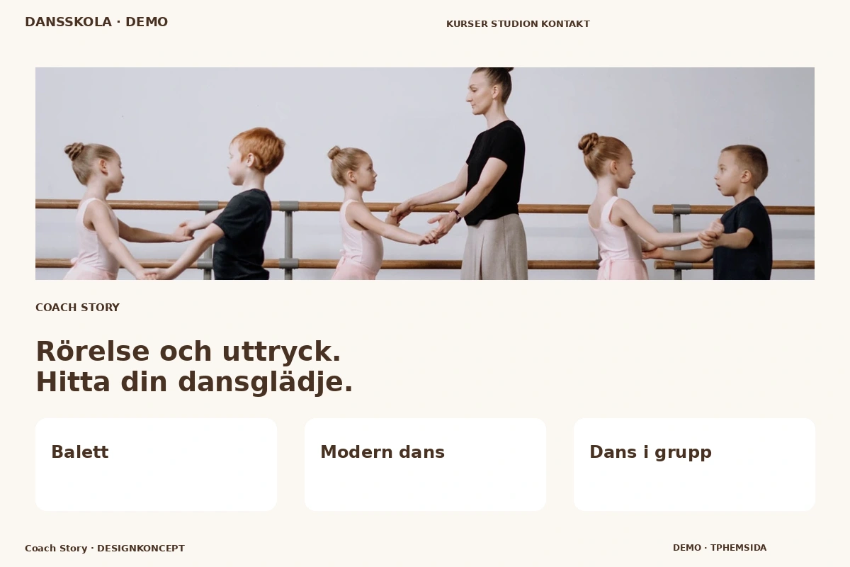 Coach Story – relaterat designförslag för dansskola