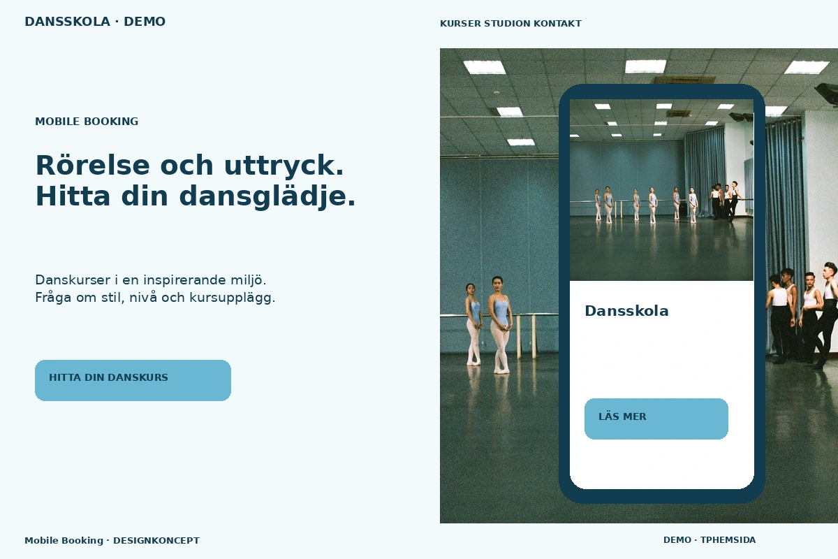 Mobile Booking – designförslag för dansskola