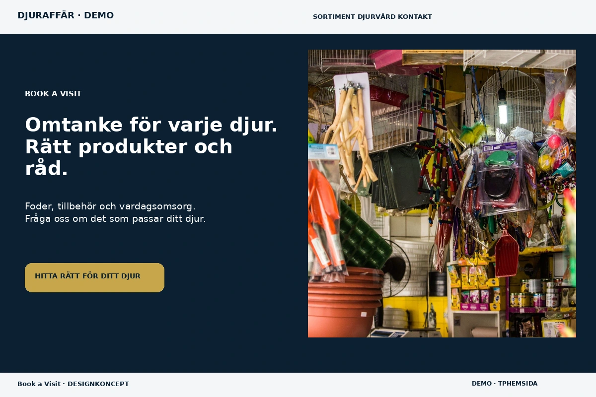 Book a Visit – designförslag för djuraffär