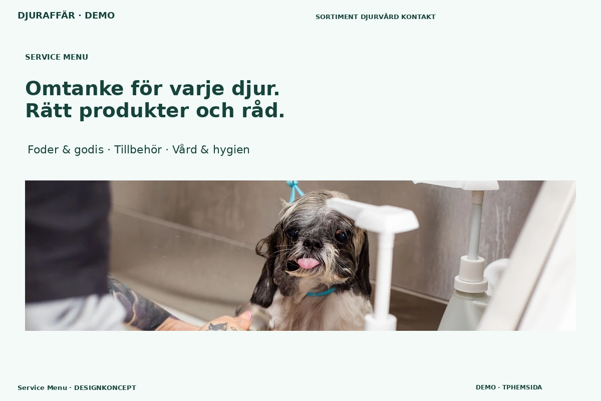 Service Menu – designförslag för djuraffär