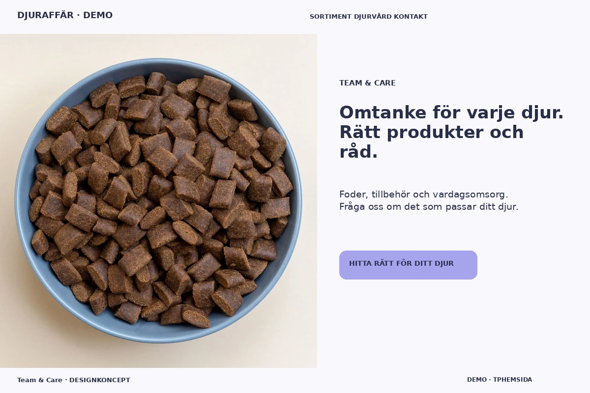 Team & Care – relaterat designförslag för djuraffär