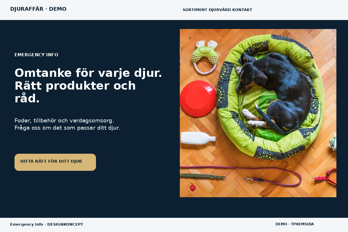 Emergency Info – designförslag för djuraffär