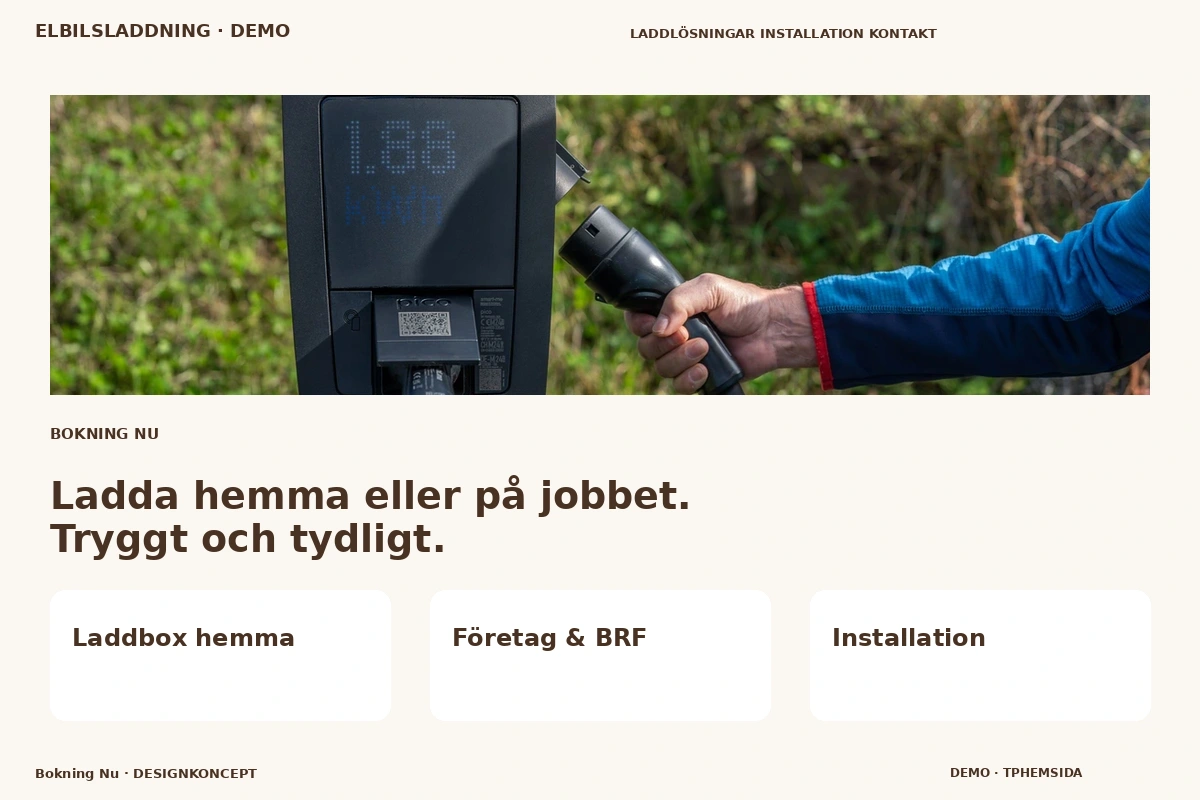 Bokning Nu – designförslag för elbilsladdning