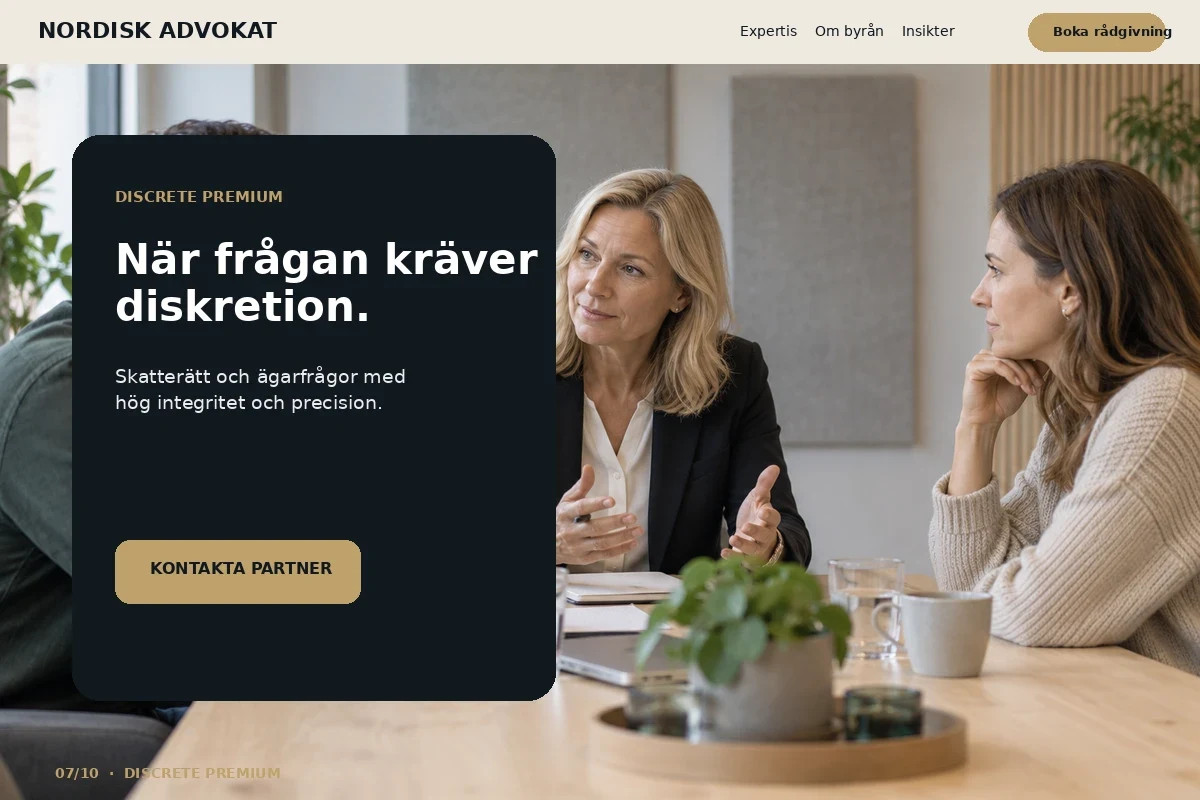 Discrete Premium – designförslag för advokat