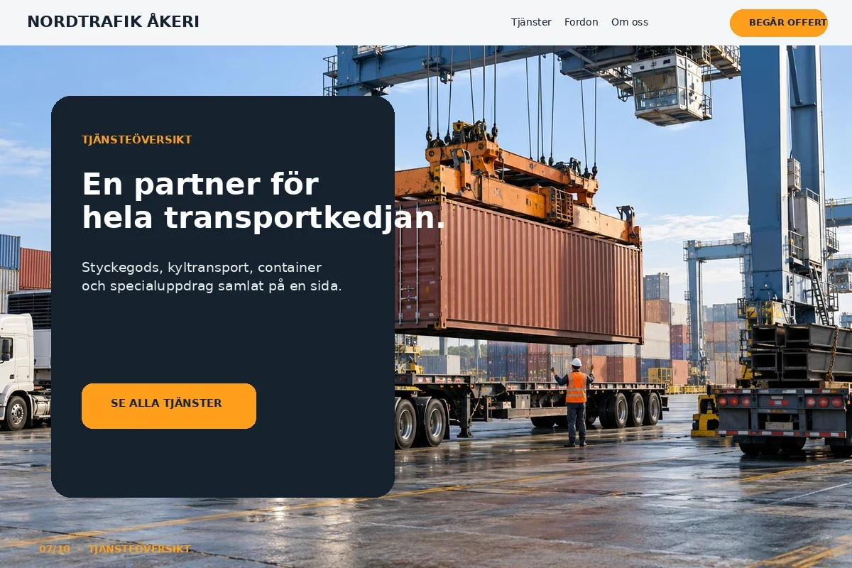 Tjänsteöversikt – relaterat designförslag för åkeri