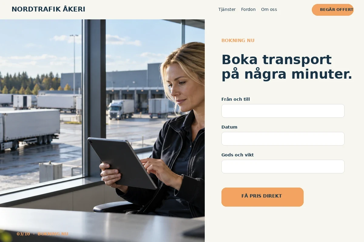 Bokning Nu – relaterat designförslag för åkeri