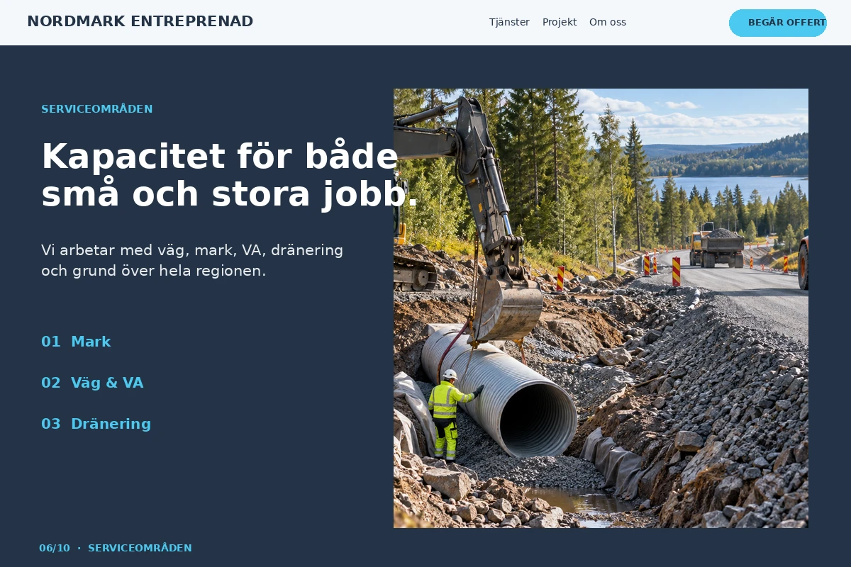 Serviceområden – relaterat designförslag för anläggningsfirma