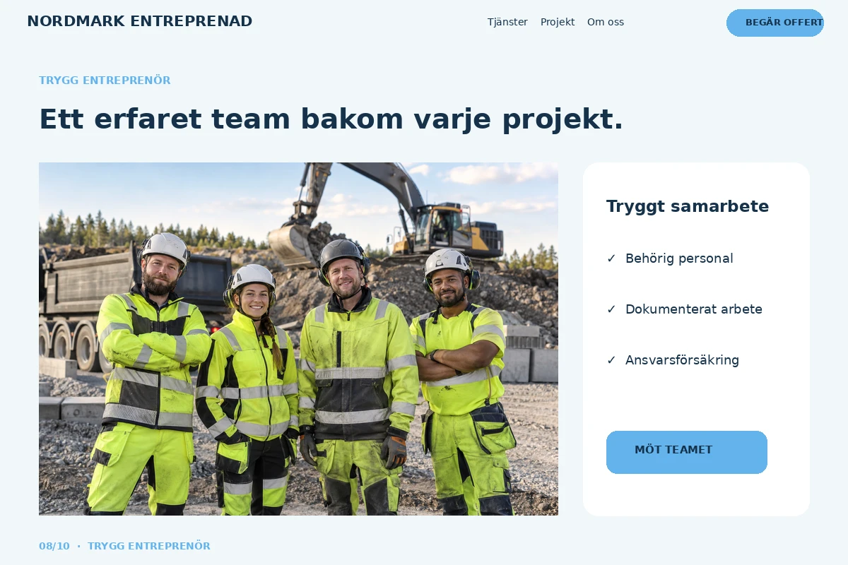 Trygg Entreprenör – relaterat designförslag för anläggningsfirma