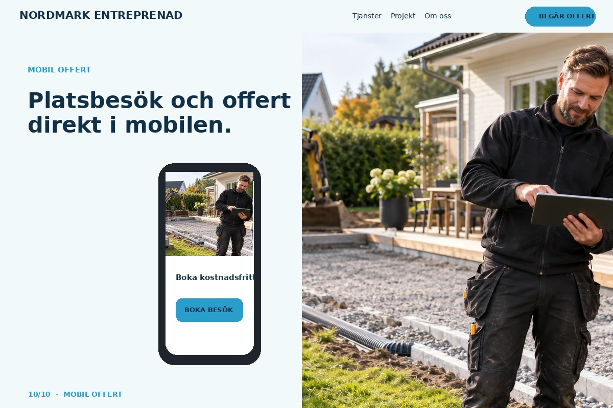 Mobil Offert – relaterat designförslag för anläggningsfirma
