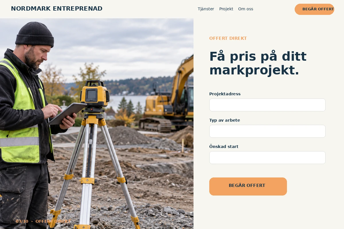Offert Direkt – relaterat designförslag för anläggningsfirma