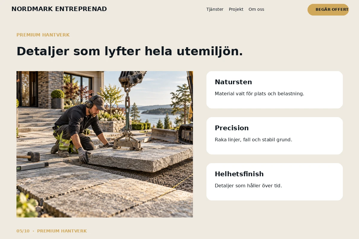 Premium Hantverk – relaterat designförslag för anläggningsfirma