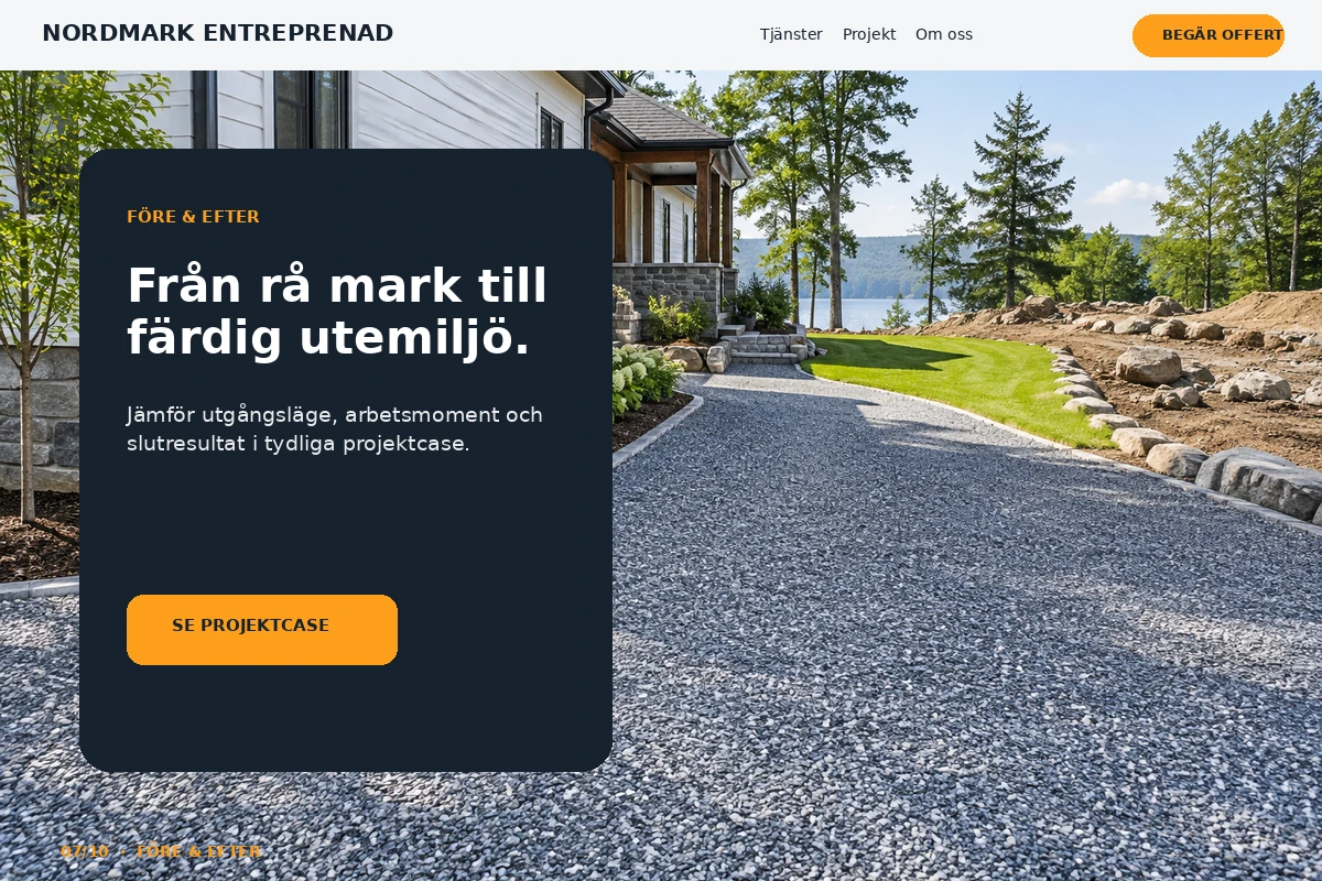 Före & Efter – relaterat designförslag för anläggningsfirma