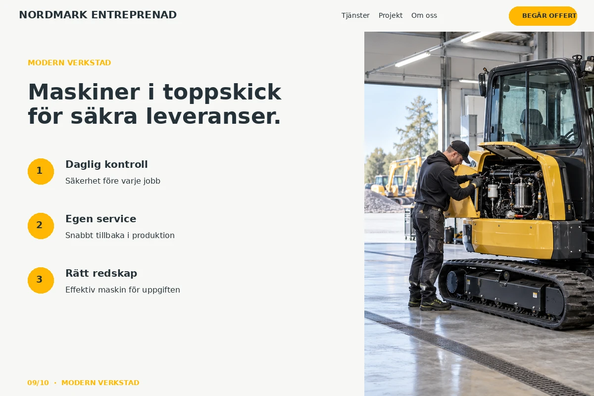 Modern Verkstad – relaterat designförslag för anläggningsfirma