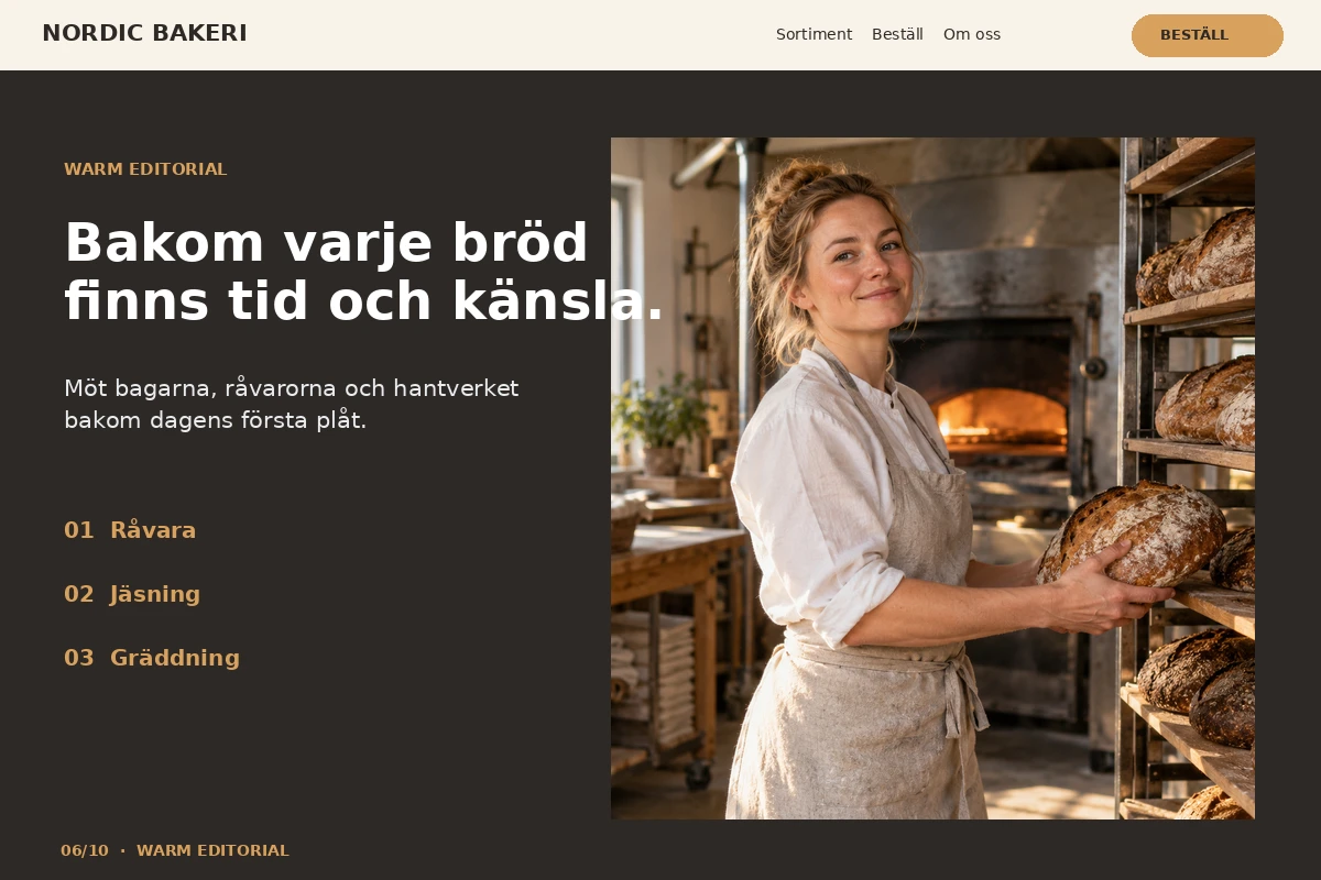 Warm Editorial – relaterat designförslag för bageri
