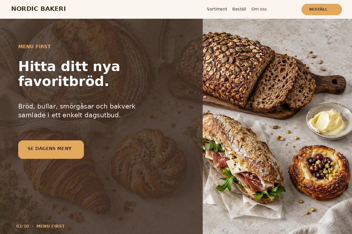 Menu First – designförslag för bageri