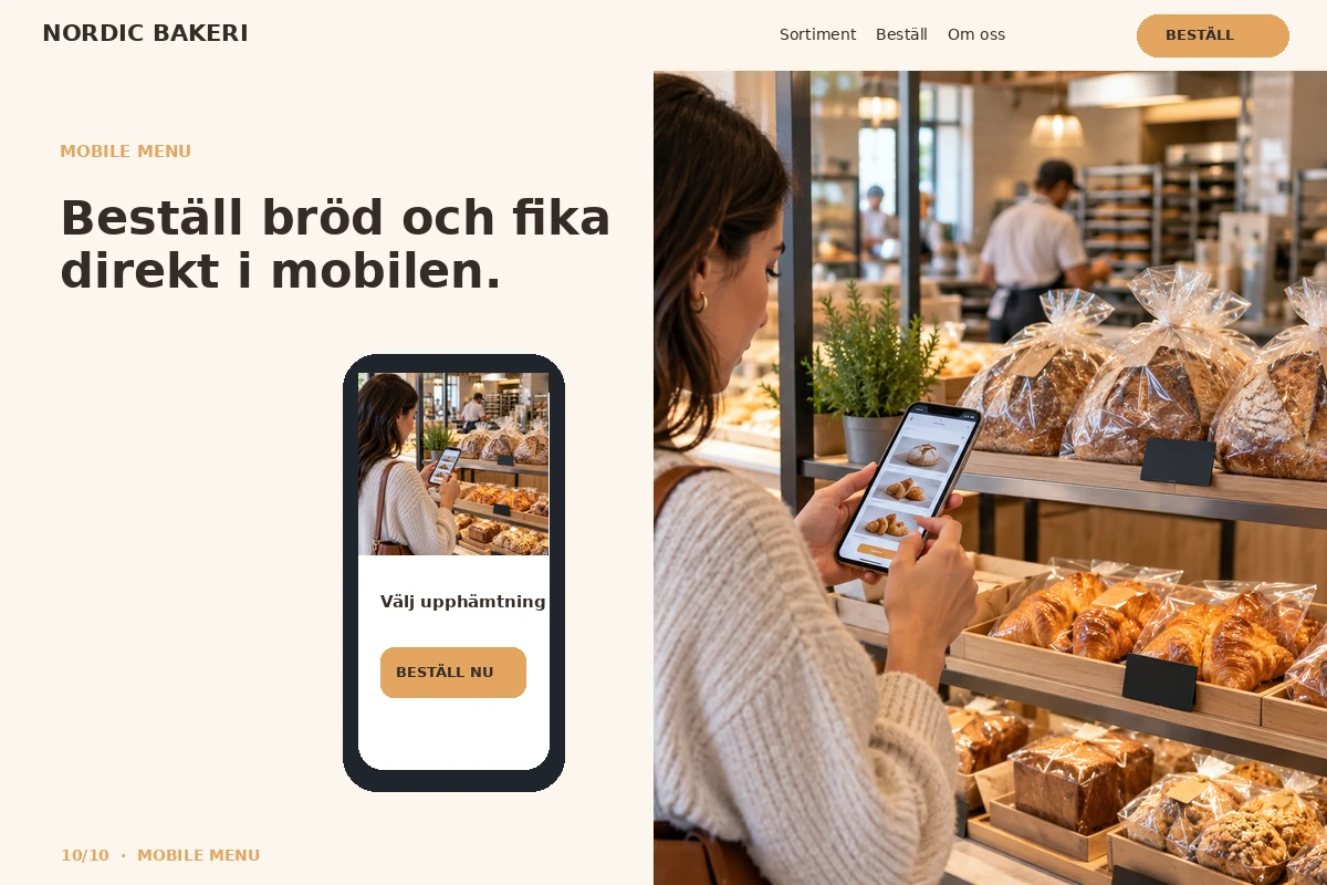 Mobile Menu – designförslag för bageri