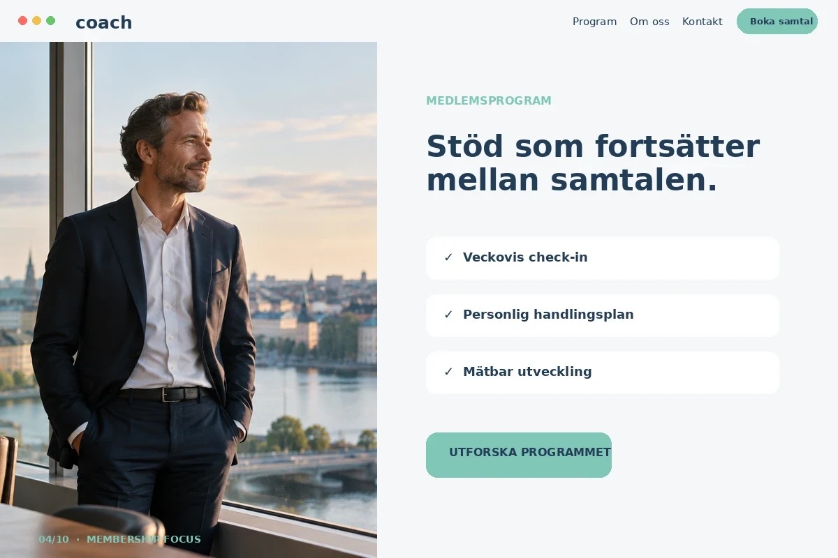 Membership Focus – relaterat designförslag för coach