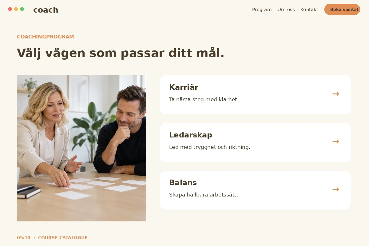 Course Catalogue – relaterat designförslag för coach