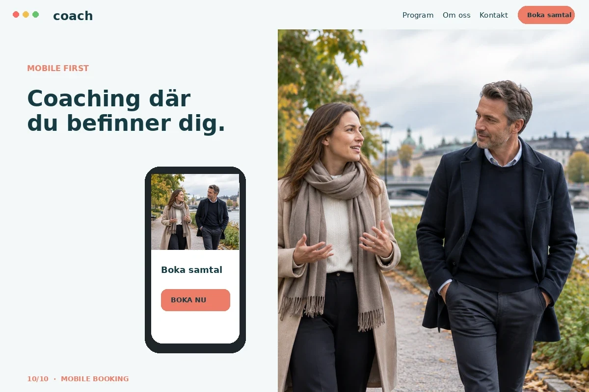 Mobile Booking – relaterat designförslag för coach