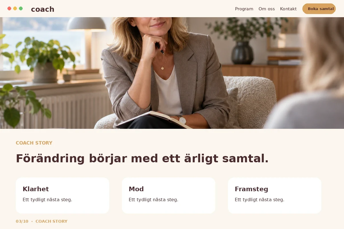 Coach Story – relaterat designförslag för coach