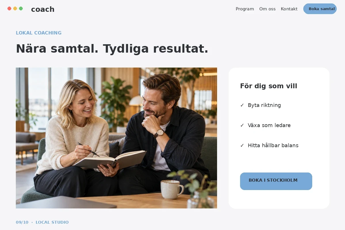 Local Studio – relaterat designförslag för coach