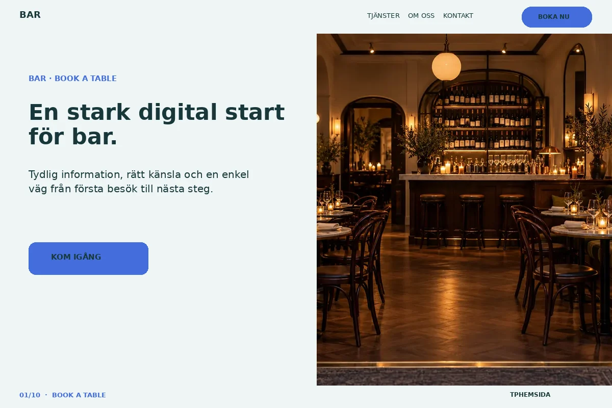Book a Table – Startsida för bar