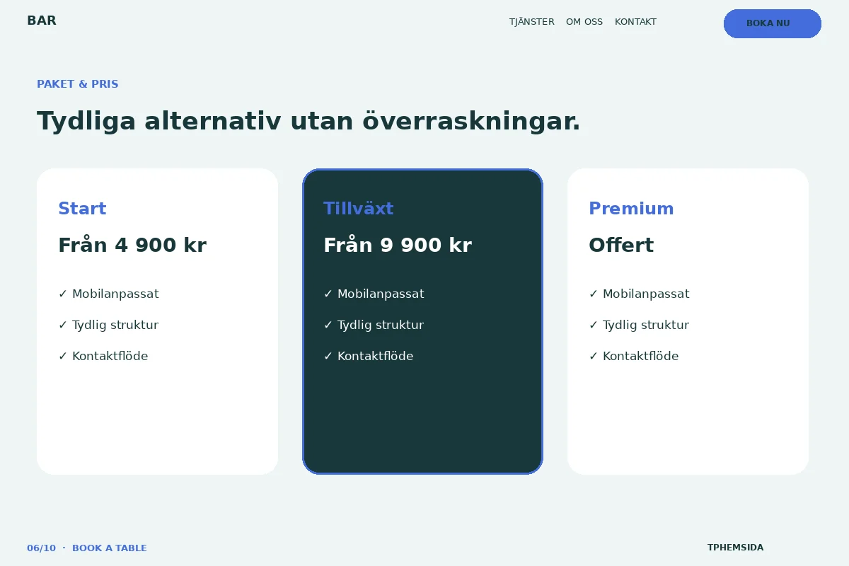 Book a Table – Paket & pris för bar