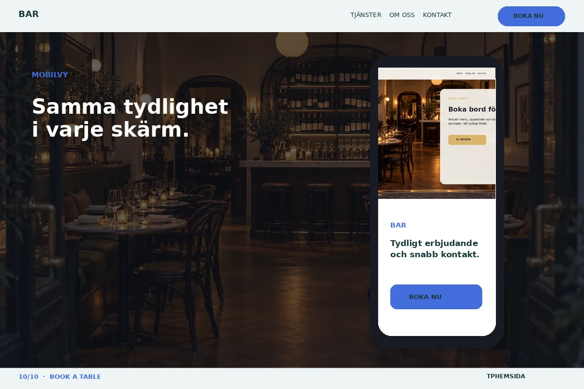 Book a Table – Mobilvy för bar